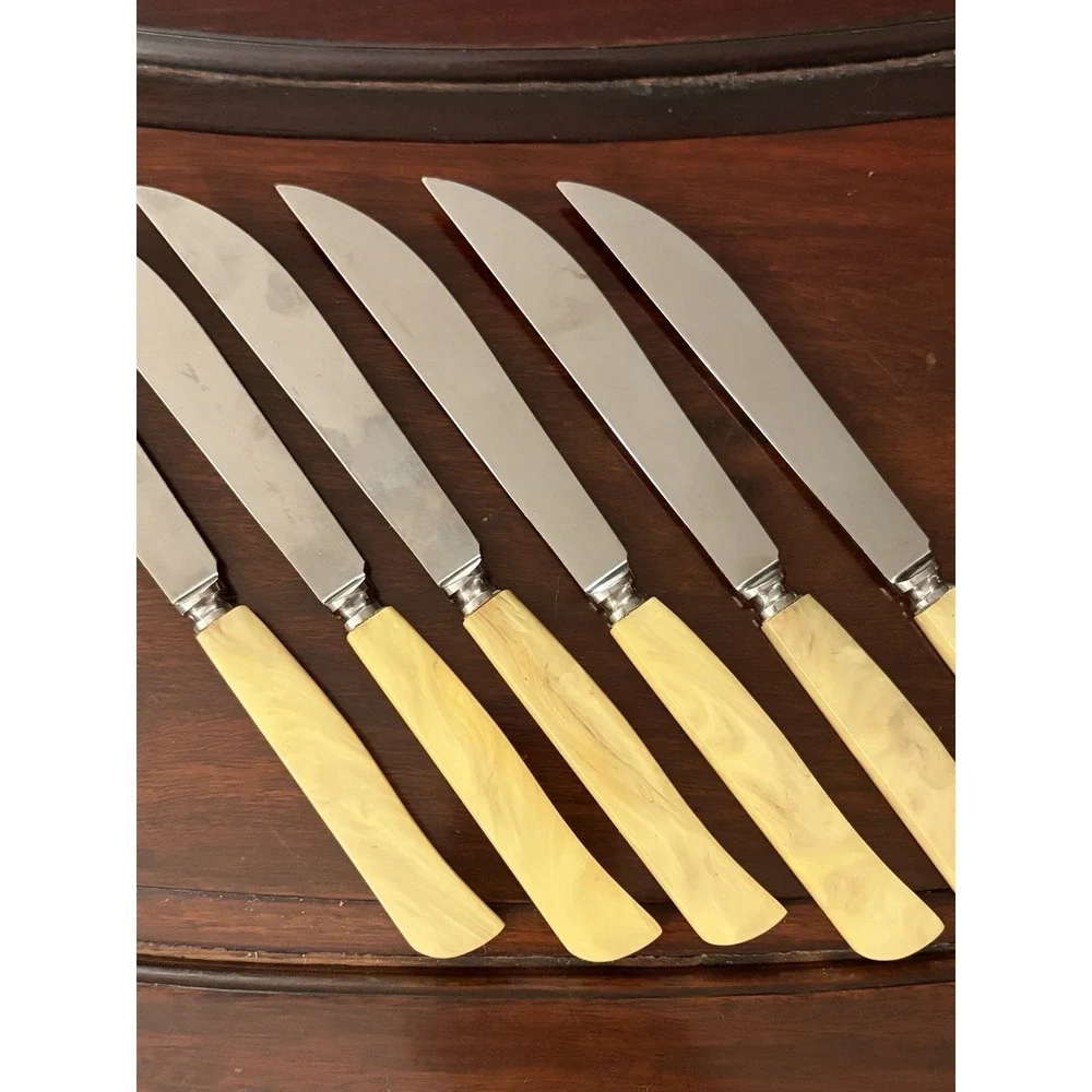 Vintage Robeson Steak Knives Cream Butter Swirl Handles Set Of 5
